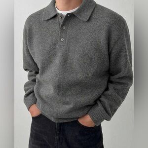 I LEVRIERI Merino Wool Gray Collared Sweater